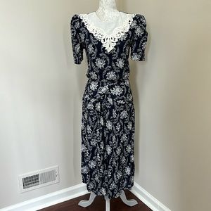 Vintage 80s French Floral Toile Dress